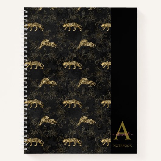 Carnet Élégant Léopard Noir Monogrammé (Devant)