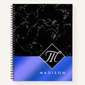 Carnet Élégant marbre noir et monogramme Royal Blue Foil (Devant)