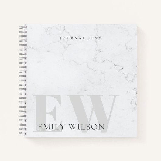 Carnet Élégant marbre rustique pierre gris ivoire Monogra (Devant)