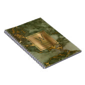 Carnet Élégant Marbre Vert Olive Or Monogramme (Côté Droit)