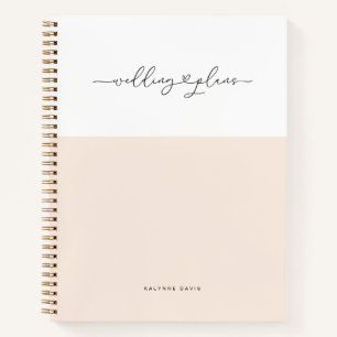 Carnet Élégant Mariage Cœur Écriture Blanche Script Lavis