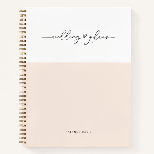 Carnet Élégant Mariage Cœur Écriture Blanche Script Lavis (Devant)