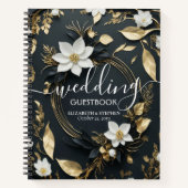 Carnet Élégant Mariage de couronnes florales noir blanc e (Devant)