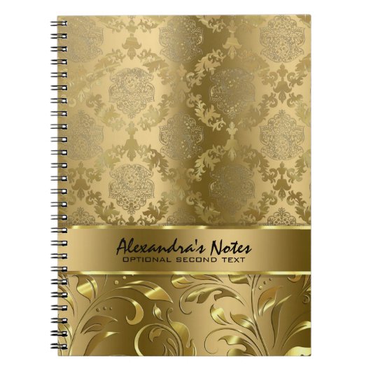 Carnet Élégant métal monochromatique or Damas & dentelle (Devant)