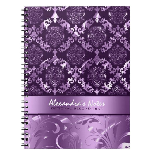 Carnet Elégant Métallic Purple & Lavande Damas & Dentelle (Devant)