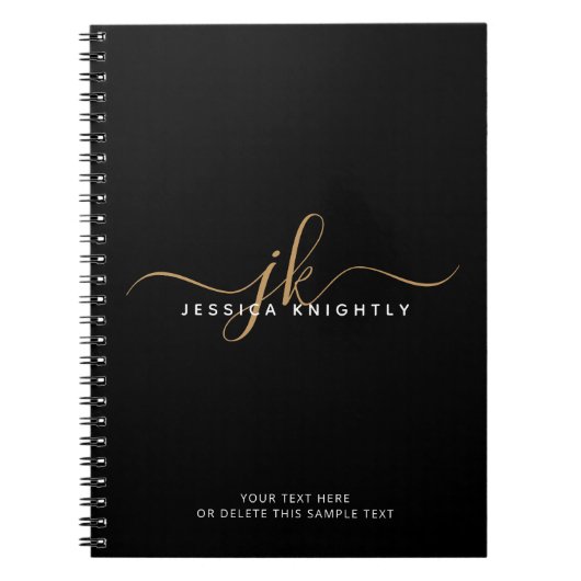 Carnet Élégant moderne Script Monogramme Initiales Black (Devant)