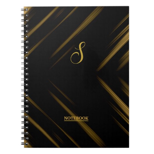 Carnet Élégant Monogram Black & Gold Motif (Devant)
