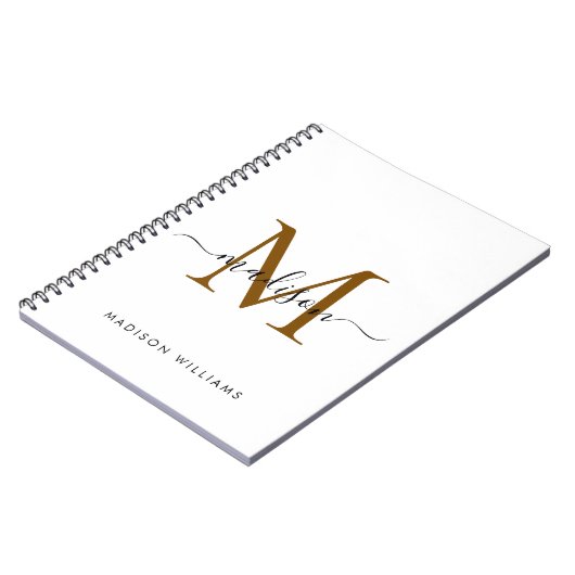 Carnet Élégant Monogram Black Gold Script Office School (Côté gauche)