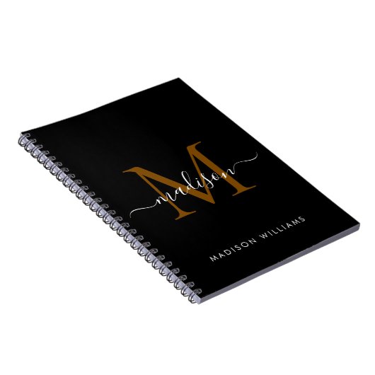 Carnet Élégant Monogram Black Gold Script Office School (Côté Droit)