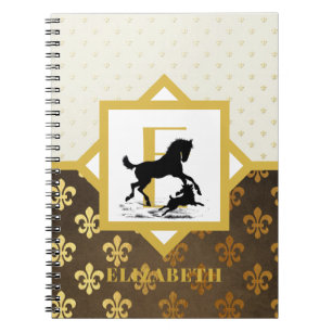 Carnet Elegant Monogram Horse Dog Gold Bronze Fleurdelys