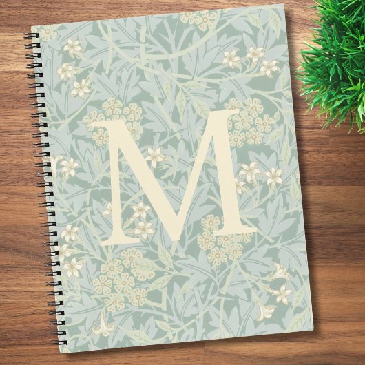 Carnet Elegant Monogram Pastel Green Jasmine Floral