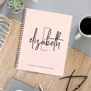 Carnet Élégant Monogram Pink Gold Script Business School