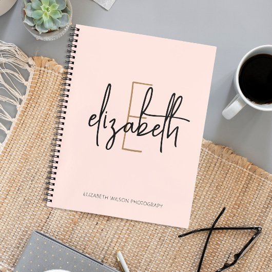 Carnet Élégant Monogram Pink Gold Script Business School
