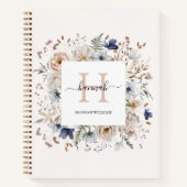 Carnet Elegant Monogram Pretty Beige Blue Flowers Floral (Devant)