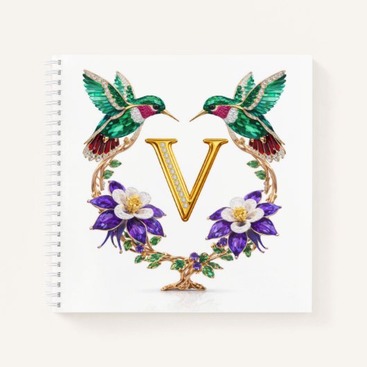 Carnet Elegant Monogram V Hummingbird Wedding Gift (Devant)