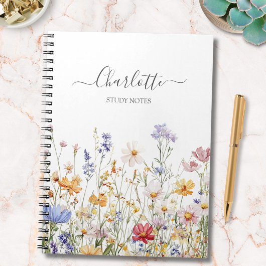 Carnet Elegant Monogram Watercolor Colorful Wildflower