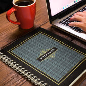 Carnet Élégant monogramme à carreaux noir et or