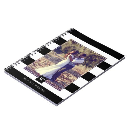 Carnet Élégant Monogramme à rayures noir et blanc (Côté gauche)