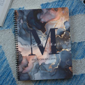 Carnet Élégant Monogramme Aquarelle Marbre rose Bleu Fill