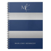 Carnet Élégant Monogramme Argent Personnalisé Bleu Nuit (Devant)