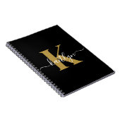 Carnet Élégant Monogramme Black Gold Script (Côté Droit)