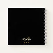 Carnet Élégant Monogramme Black Gold Script Nom Recette (Dos)