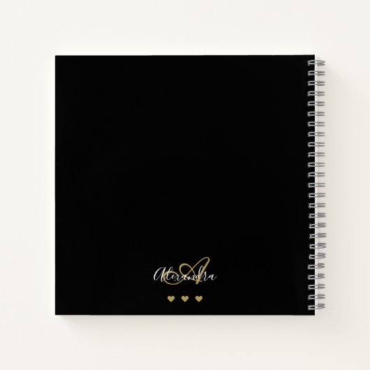Carnet Élégant Monogramme Black Gold Script Nom Recette (Dos)