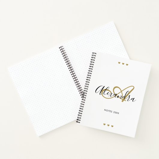 Carnet Élégant Monogramme Blanc Gold Script Nom initial (Intérieur)