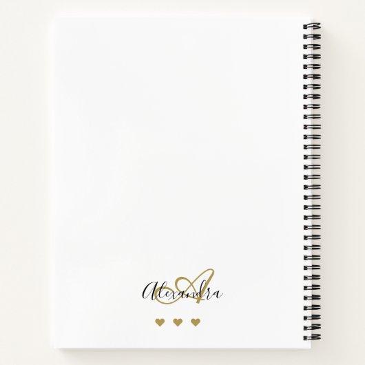 Carnet Élégant Monogramme Blanc Gold Script Nom initial (Dos)