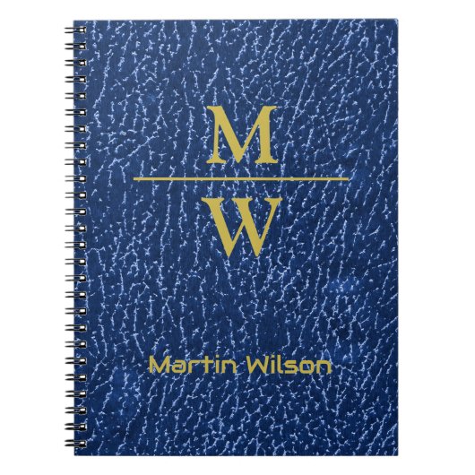 Carnet Elégant Monogramme bleu Luxe Texture Or Lettrage (Devant)