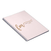 Carnet Élégant Monogramme Blush Pink Et Or Nom Du Script (Côté Droit)
