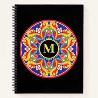 Carnet Élégant monogramme de mandala coloré de retour à l