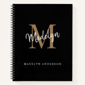 Carnet Élégant Monogramme d'or noir Nom initial du script (Devant)