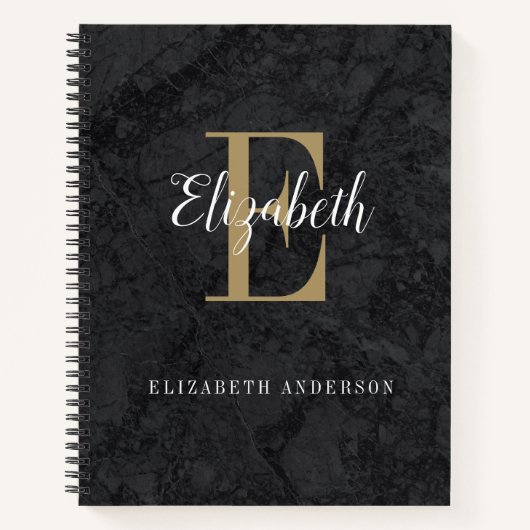 Carnet Élégant Monogramme d'or noir Script initial (Devant)