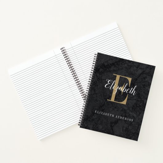 Carnet Élégant Monogramme d'or noir Script initial (Intérieur)