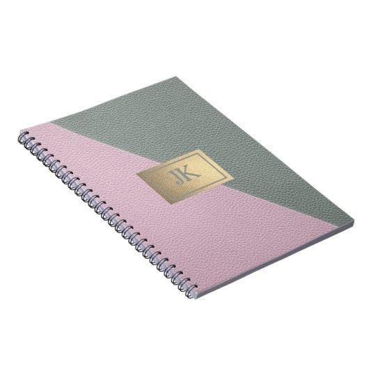 Carnet Élégant Monogramme en cuir rose vert (Côté Droit)