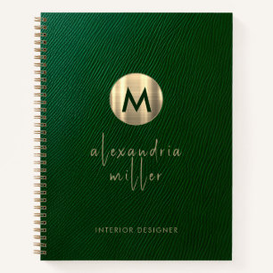 Carnet Élégant Monogramme en cuir vert or