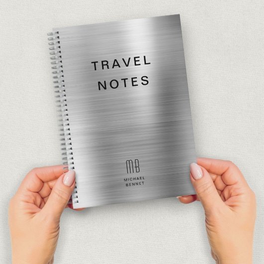 Carnet Élégant Monogramme Faux Gris ArgentéVoyage