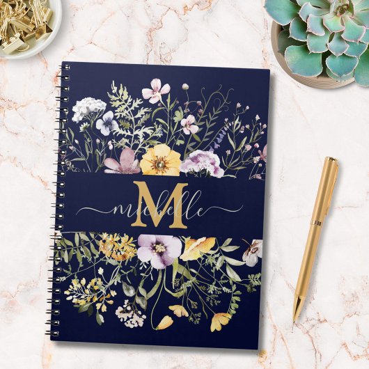 Carnet Élégant Monogramme Fleur sauvage d'été Meadow Flor