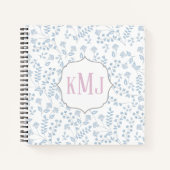 Carnet Élégant Monogramme Floral Bleu (Devant)