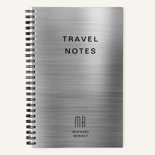 Carnet Élégant Monogramme Gris Argent Voyage (Recto)