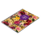 Carnet Élégant monogramme jaune de fleurs roses (Côté gauche)