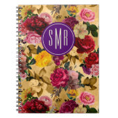 Carnet Élégant monogramme jaune de fleurs roses (Devant)