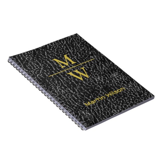 Carnet Elégant Monogramme Luxe Look Black Gold Letters (Côté Droit)