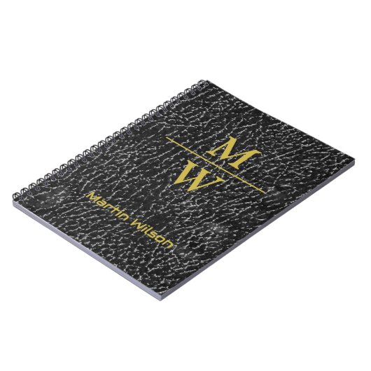 Carnet Elégant Monogramme Luxe Look Black Gold Letters (Côté gauche)