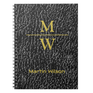 Carnet Elégant Monogramme Luxe Look Black Gold Letters