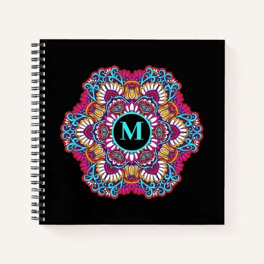 Carnet Élégant Monogramme Mandala multicolore (Devant)
