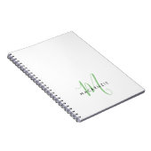 Carnet Élégant Monogramme moderne blanc vert Script (Côté Droit)