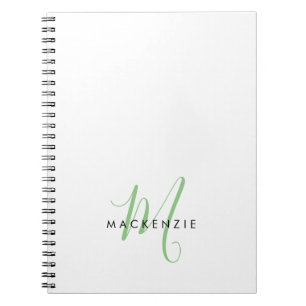 Carnet Élégant Monogramme moderne blanc vert Script