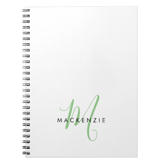 Carnet Élégant Monogramme moderne blanc vert Script (Devant)